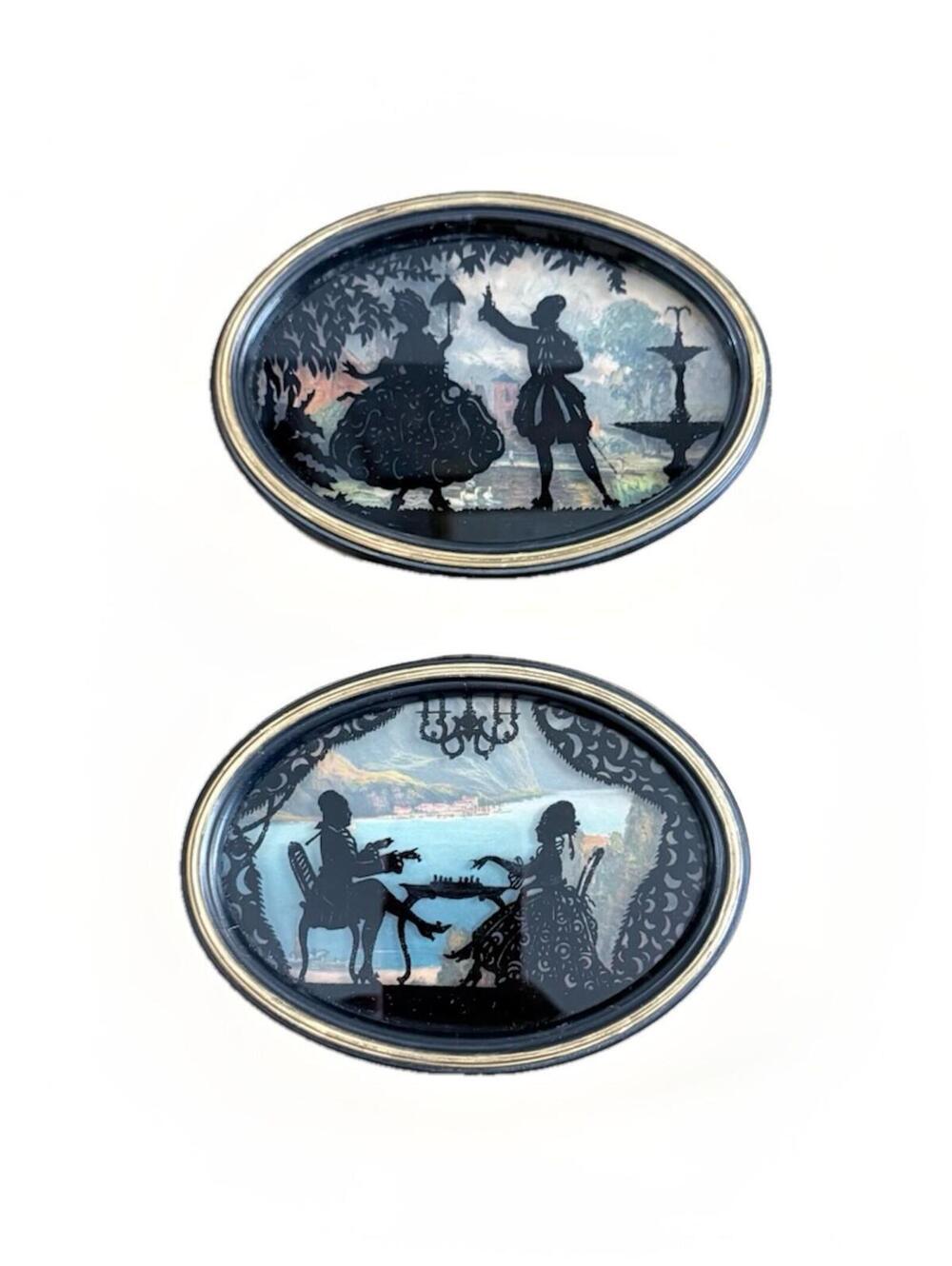 Vintage Collectible Wall Art Painted Silhouettes Glass Victorian  Set Of 2